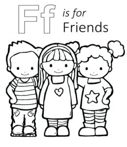 F is for Friends coloring page for kids