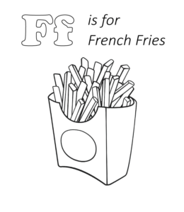 F is for fries coloring page for kids