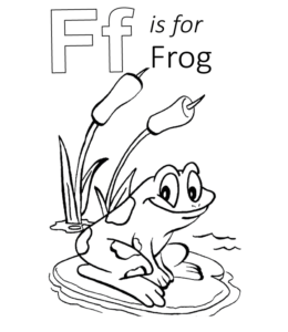 F is for Frog coloring page for kids