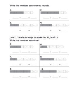 First grade addition with box model worksheet for kids