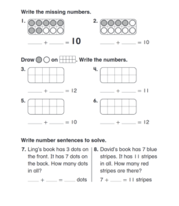 First grade addition with box model worksheet for kids