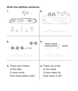 First grade addition with counting worksheet for kids