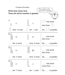 First grade comparing numbers using box model worksheet for kids