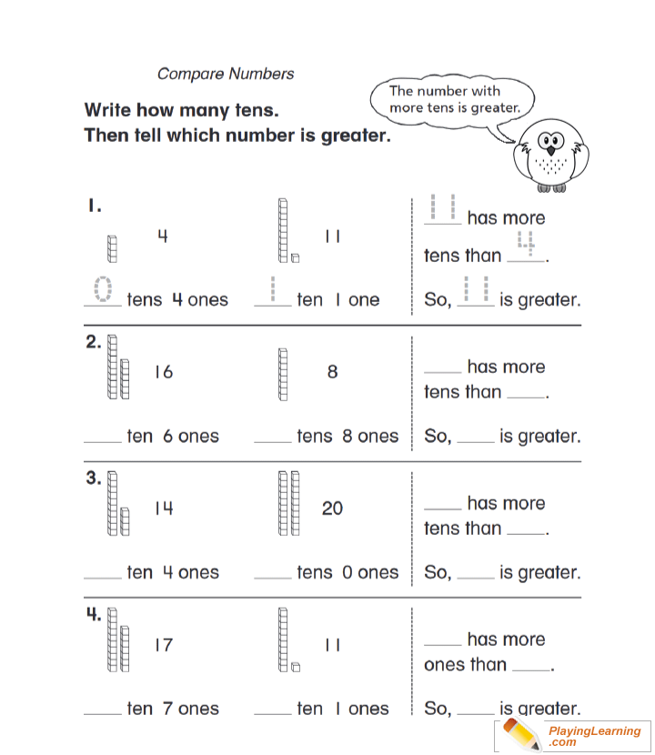 First Grade Comparison Math Worksheet  for kids