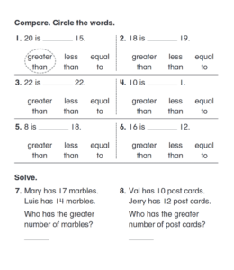 First grade comparing numbers worksheet for kids