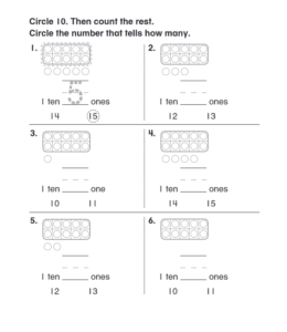 First grade counting, grouping and writing numbers worksheet  for kids