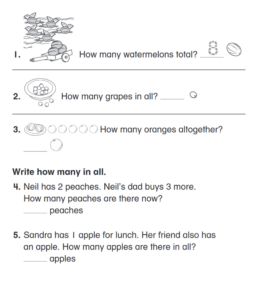 First grade counting objects and writing numbers worksheet  for kids