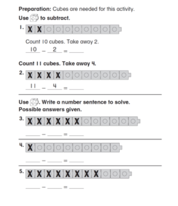 First grade subtraction through box model worksheet for kids