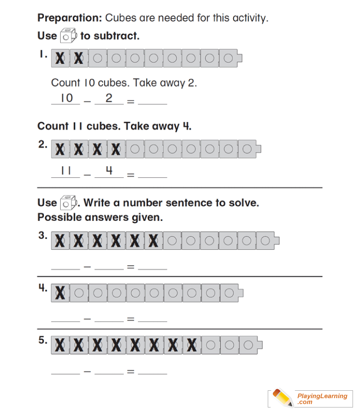 First Grade Subtraction Math Worksheet  for kids