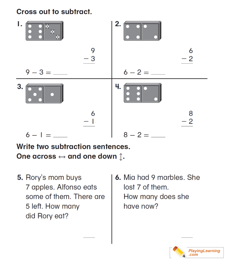 First Grade Subtraction Math Worksheet  for kids