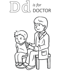 D is for Doctor coloring page for kids
