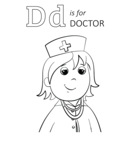 N is for Nurse coloring page for kids