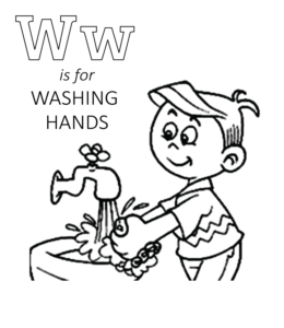 W is for washing hands coloring page for kids