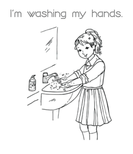 Flu season - Washing hands coloring page for kids