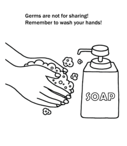 Washing hands with soap coloring printable for kids
