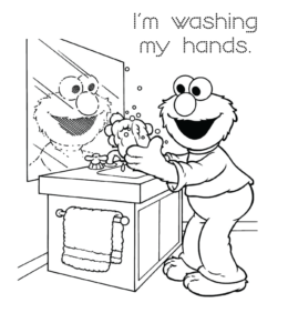 Elmo Washing hands coloring page for kids