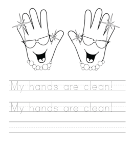 Clean hands writing worksheet  for kids