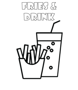 French fries & drink coloring page for kids