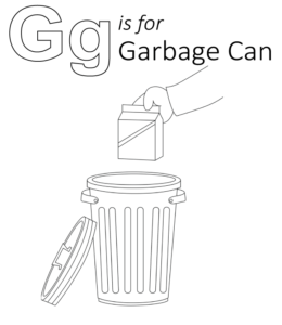 G is for Garbage Can coloring page for kids