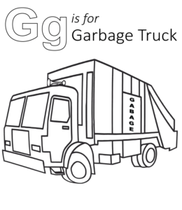 G is for Garbage Truck coloring page for kids