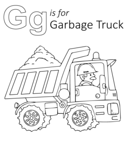 G is for Garbage Truck coloring page for kids