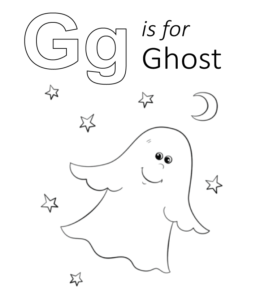 G is for Ghost coloring page for kids