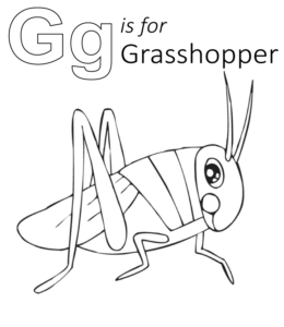 G is for Grasshopper coloring page for kids
