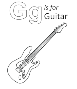 G is for Guitar coloring page for kids