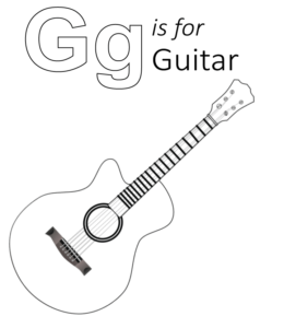 G is for Guitar coloring page for kids