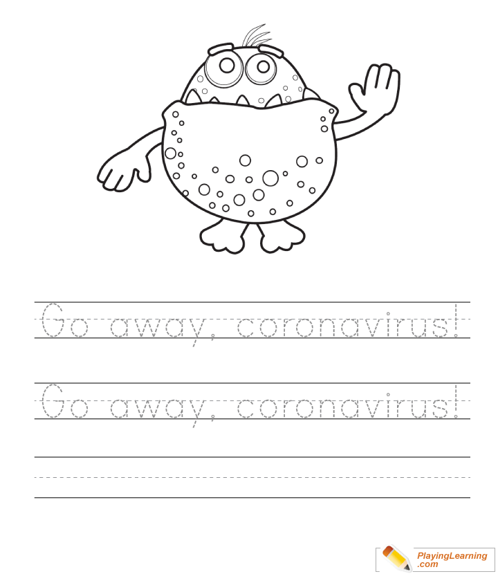 Go Away Coronavirus Writing Practice Sheet  for kids