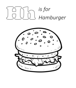 H is for hamburger coloring page for kids