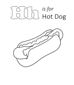 H is for hot dog coloring page for kids