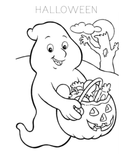 Halloween Ghost & Pumpkin Coloring Page for kids