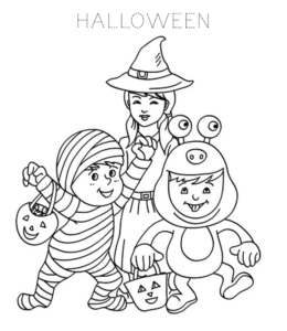 Kids in Halloween Costume Coloring Sheet for kids