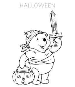 Pooh Bear & Halloween Coloring Page for kids