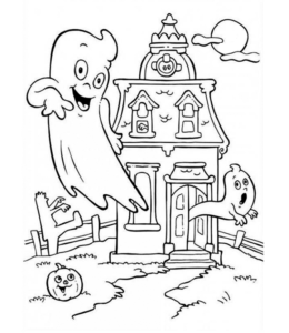 Halloween Haunted House Coloring Page for kids