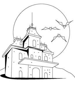 Bat House Coloring Page for kids