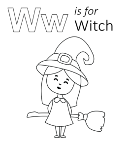 W is for Witch Coloring Sheet for kids
