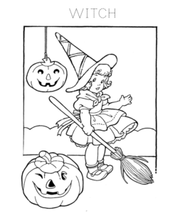 Girl in Witch Costume Coloring Page for kids