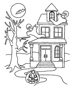 Halloween Coloring Page - Spooky House for kids