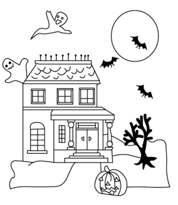 Halloween Coloring Page - Spooky House for kids