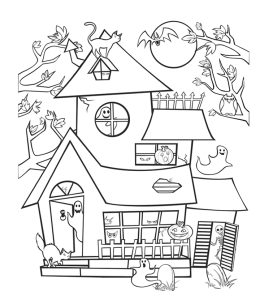 Halloween Coloring Page - Haunted House for kids
