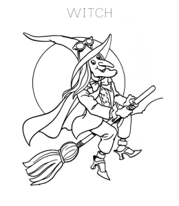 Halloween Flying Witch Coloring Page for kids
