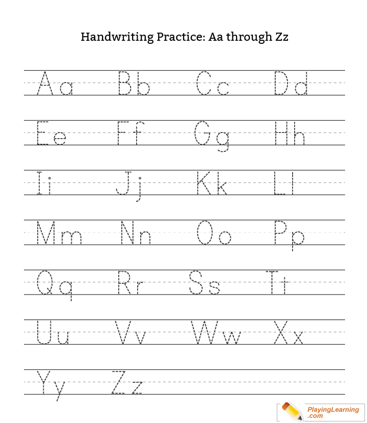 Handwriting Practice Letter A Through Z Uppercase Lowercase for kids