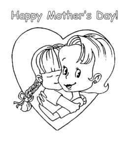 Happy Mother's Day with heart coloring image  for kids