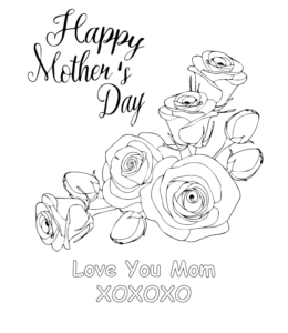 Happy Mother's Day with roses coloring picture  for kids