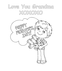 Boy Wishes Grandma Happy Mother's Day coloring page  for kids