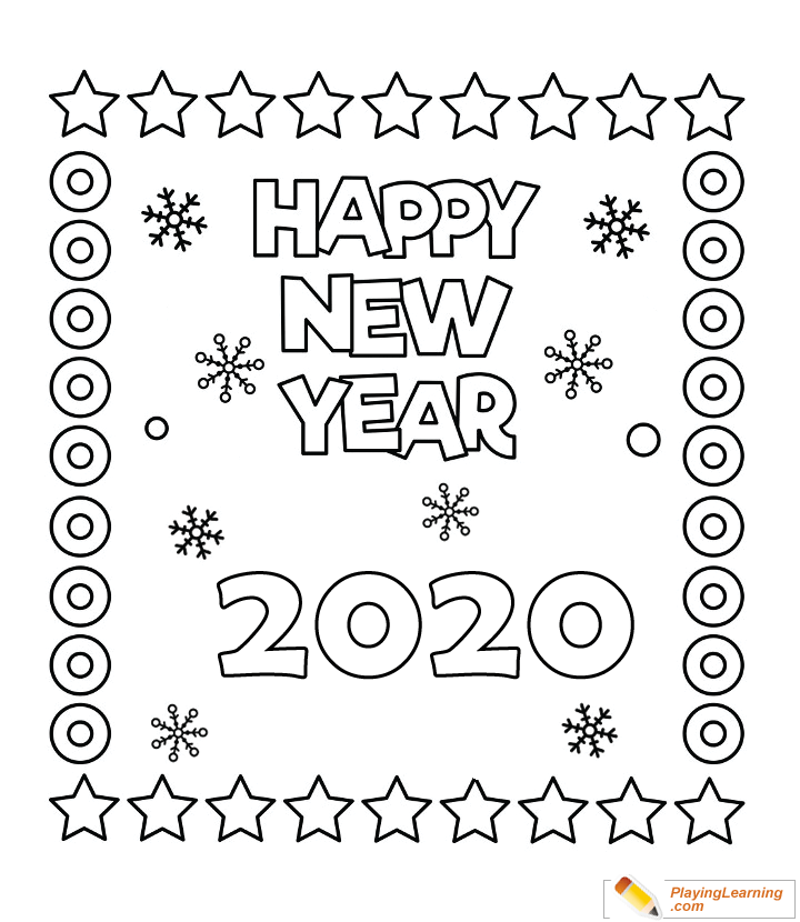 Happy New Year 2020 Coloring Page 01 