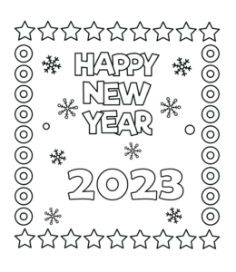 Happy New Year 2023 coloring page  for kids