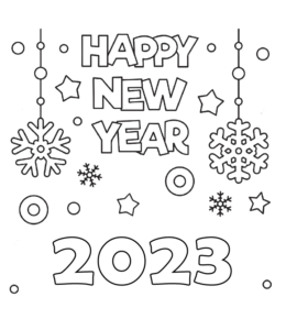 Happy New Year 2023 coloring page  for kids